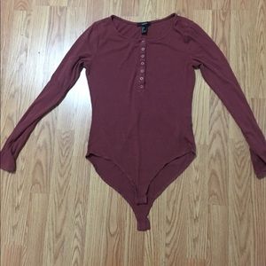 Contemporary Forever 21 Maroon Ribbed Bodysuit